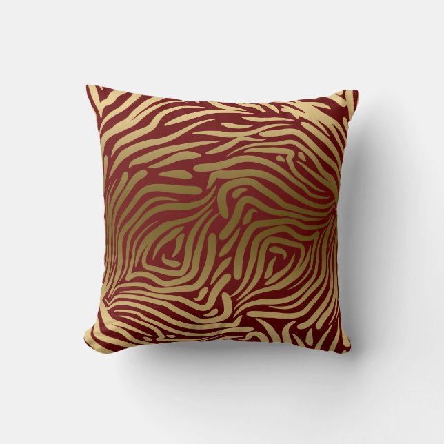 Moderne Abstracte gouden Zebra bordeaux achtergron Kussen (Voorkant)