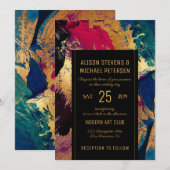 Moderne abstracte gouden zwarte roodschilderbruilo kaart (Voorkant / Achterkant)