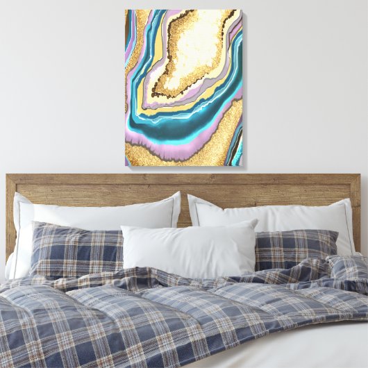 Moderne Abstracte goudgeodegeagate Gemstone Canvas Afdruk (Insitu (Slaapkamer))