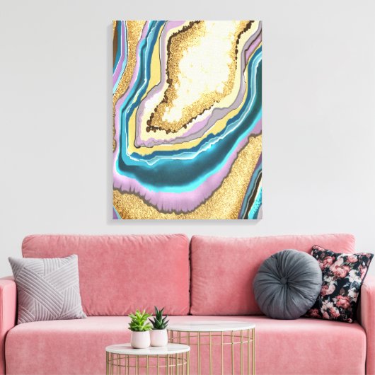 Moderne Abstracte goudgeodegeagate Gemstone Canvas Afdruk (Insitu (Woonkamer))