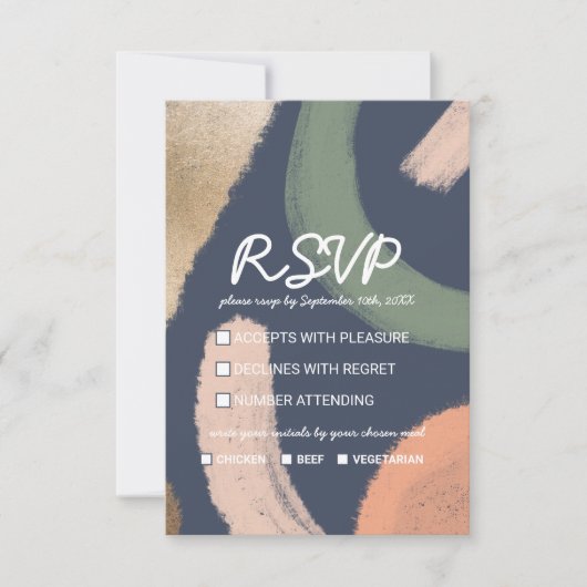 Moderne Abstracte goudmarineroze bruinbruistoezegg RSVP Kaartje (Voorkant)