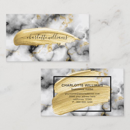 Moderne Abstracte goudverf penseelstreken marmer Visitekaartje (Voorkant / Achterkant)
