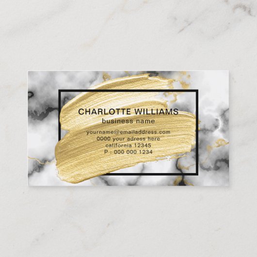 Moderne Abstracte goudverf penseelstreken marmer Visitekaartje (Achterkant)