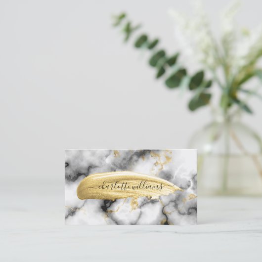 Moderne Abstracte goudverf penseelstreken marmer Visitekaartje (Staand voorkant)