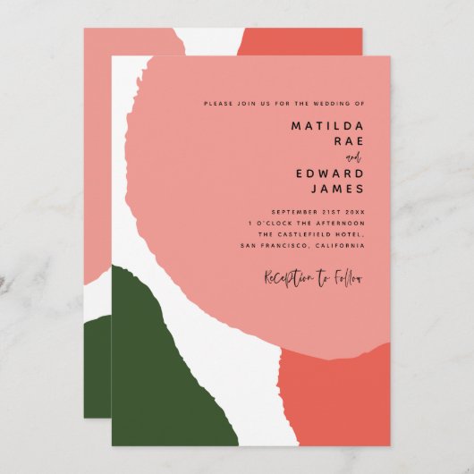 Moderne abstracte grafische rode, roze + groene aa aankondiging (Voorkant / Achterkant)