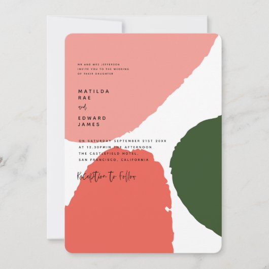 Moderne abstracte grafische rode, roze + groene aankondiging (Voorkant)