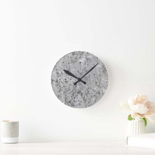 Moderne Abstracte Grijze Witte Wildbloemen Ronde Klok (Huis)