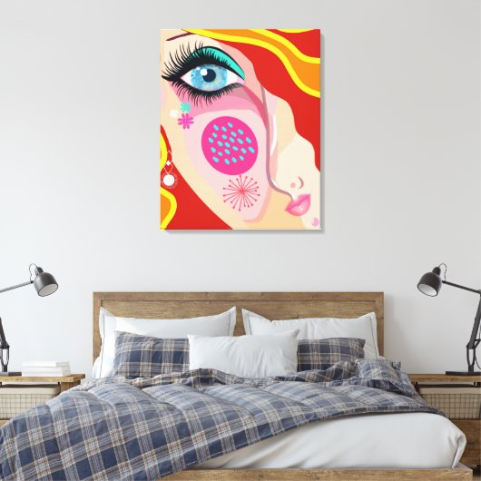 Moderne Abstracte grillige gezicht Fine Art Canvas Afdruk (Insitu (Slaapkamer))