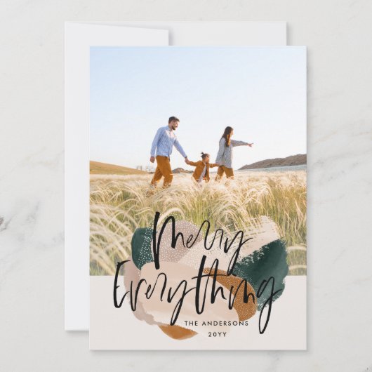 Moderne abstracte groene 1 fotokerstvakantie aankondiging (Voorkant)