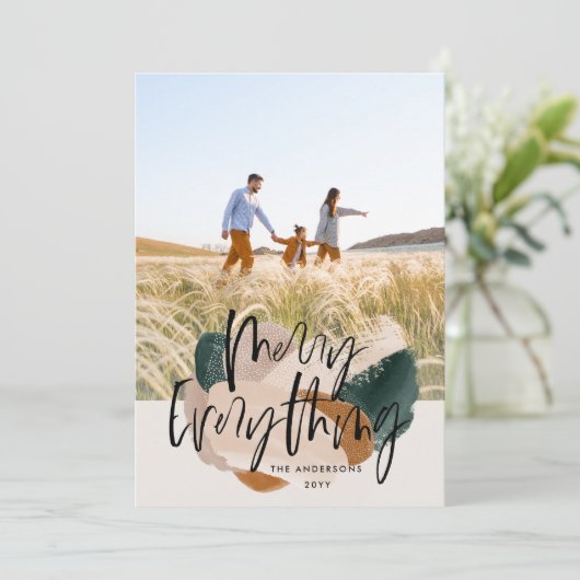 Moderne abstracte groene 1 fotokerstvakantie aankondiging (Staand voorkant)