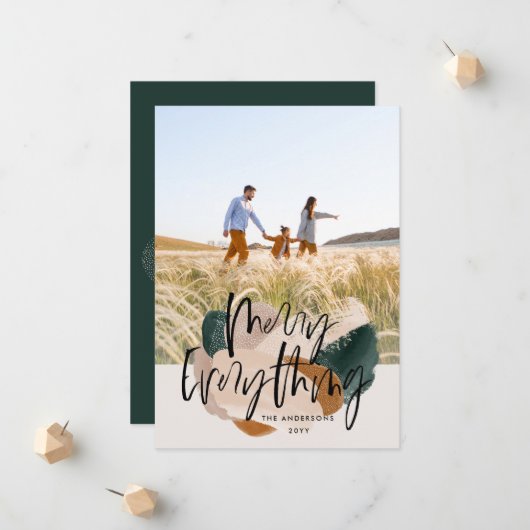 Moderne abstracte groene 1 fotokerstvakantie aankondiging (Voorkant / Achterkant in situ)