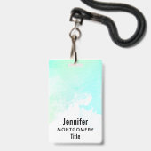 Moderne Abstracte Groene & Blauwe Aquarel Draaikol Badge (Voorzijde met lanyard)
