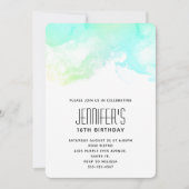 Moderne Abstracte Groene & Blauwe Aquarel Verjaard Kaart (Voorkant)