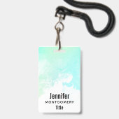 Moderne Abstracte Groene & Blauwe Aquarel Wervelin Badge (Achterkant met lanyard)