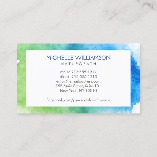 Moderne Abstracte Groene/Blauwe Bloemen Logo Welln Visitekaartje (Achterkant)