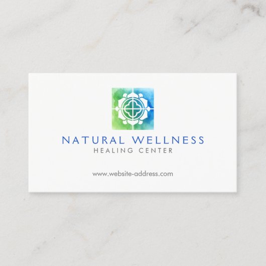 Moderne Abstracte Groene/Blauwe Bloemen Logo Welln Visitekaartje (Voorkant)