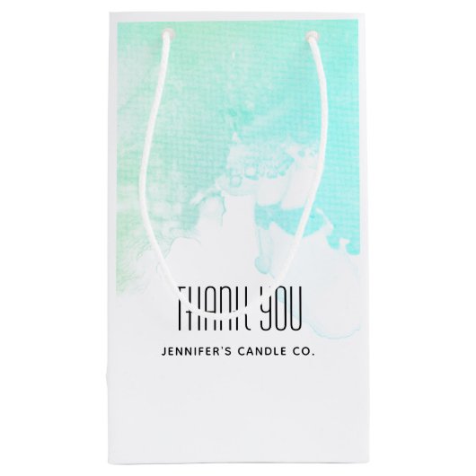 Moderne Abstracte Groene & Blauwe Waterverf Dank u Klein Cadeauzakje (Achterkant)