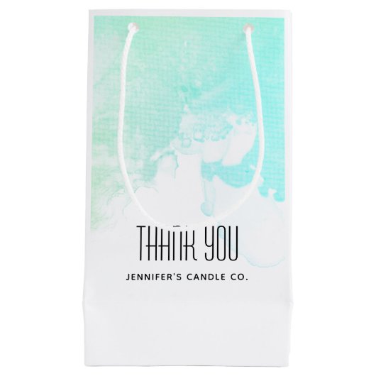 Moderne Abstracte Groene & Blauwe Waterverf Dank u Klein Cadeauzakje (Voorkant)