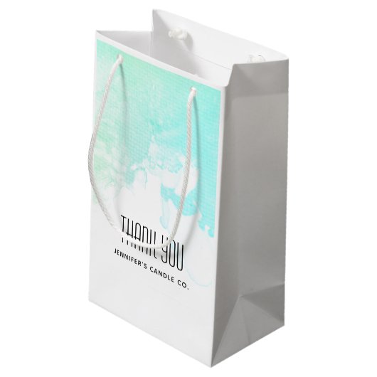 Moderne Abstracte Groene & Blauwe Waterverf Dank u Klein Cadeauzakje (Achterkant Gekanteld)