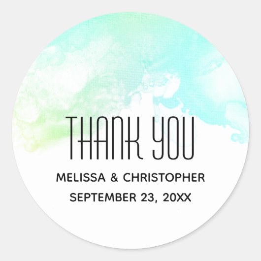 Moderne Abstracte Groene & Blauwe Waterverf Dank u Ronde Sticker (Voorkant)