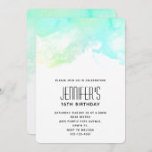 Moderne Abstracte Groene en Blauwe Waterverf Birth Kaart (Voorkant / Achterkant)