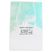 Moderne Abstracte Groene en Blauwe Waterverf Birth Medium Cadeauzakje (Achterkant)