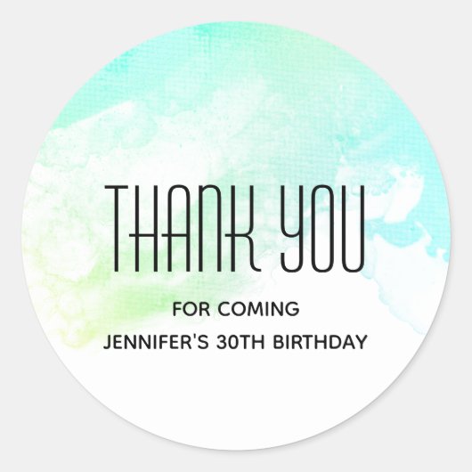 Moderne Abstracte Groene en Blauwe Waterverf Birth Ronde Sticker (Voorkant)