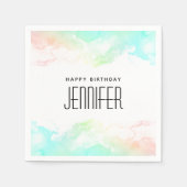 Moderne Abstracte Groene en Blauwe Waterverf Birth Servet (Voorkant)