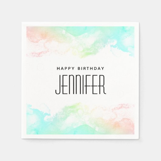 Moderne Abstracte Groene en Blauwe Waterverf Birth Servet (Voorkant)