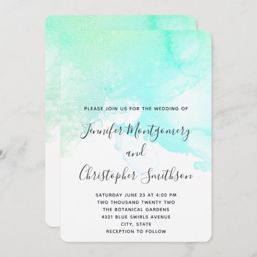 Moderne Abstracte groene en blauwe Waterverf bruil Kaart (Voorkant / Achterkant)