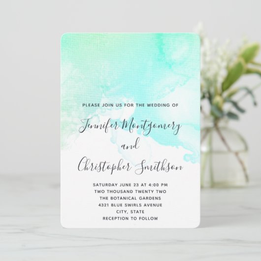 Moderne Abstracte groene en blauwe Waterverf bruil Kaart (Staand voorkant)