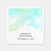 Moderne Abstracte groene en blauwe Waterverf bruil Servet (Voorkant)