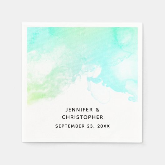Moderne Abstracte groene en blauwe Waterverf bruil Servet (Voorkant)