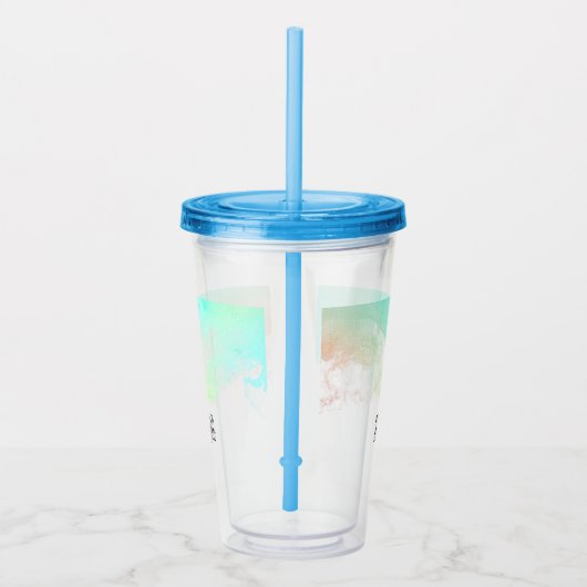 Moderne Abstracte groene en blauwe Waterverf zwemm Acryl Drinkbeker (Rechts)