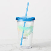 Moderne Abstracte groene en blauwe Waterverf zwemm Acryl Drinkbeker (Achterkant)