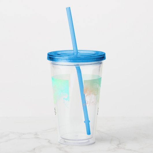 Moderne Abstracte groene en blauwe Waterverf zwemm Acryl Drinkbeker (Links)