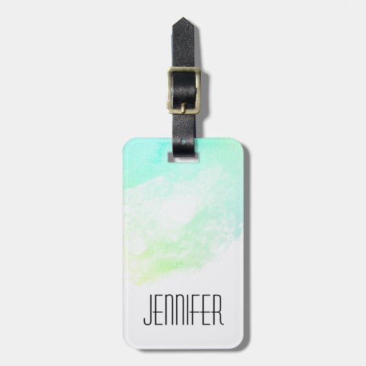 Moderne Abstracte groene en blauwe Waterverf zwemm Bagagelabel (Voorkant verticaal)