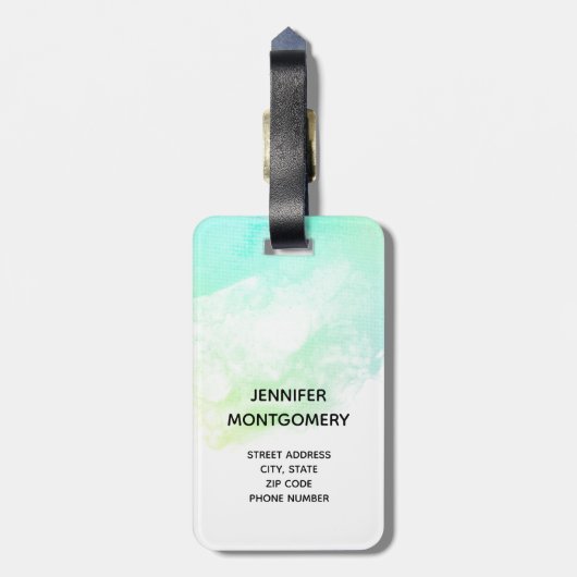 Moderne Abstracte groene en blauwe Waterverf zwemm Bagagelabel (Achterkant verticaal)