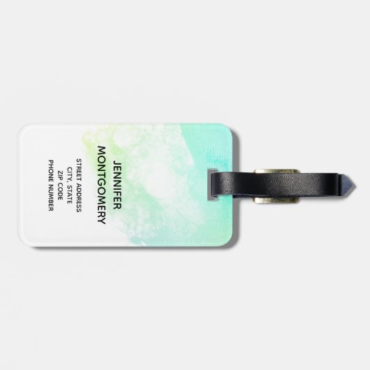 Moderne Abstracte groene en blauwe Waterverf zwemm Bagagelabel (Achterkant horizontaal)