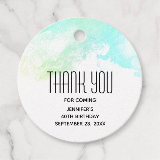 Moderne Abstracte groene en blauwe Waterverf zwemm Bedankjes Labels (Voorkant)