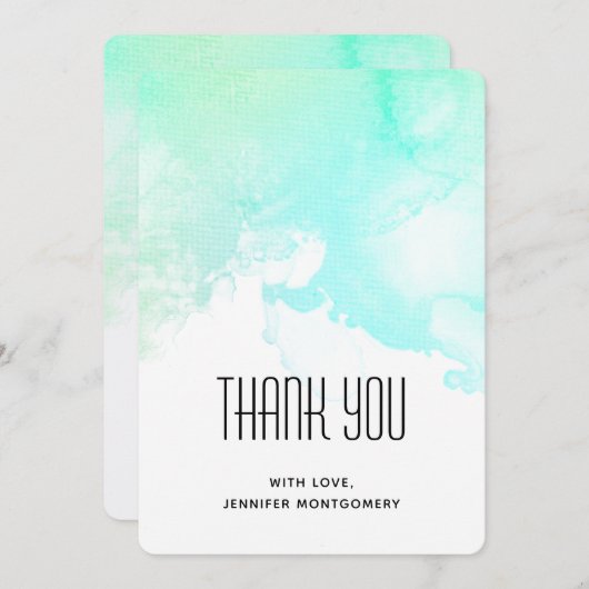 Moderne Abstracte groene en blauwe Waterverf zwemm Bedankkaart (Voorkant / Achterkant)