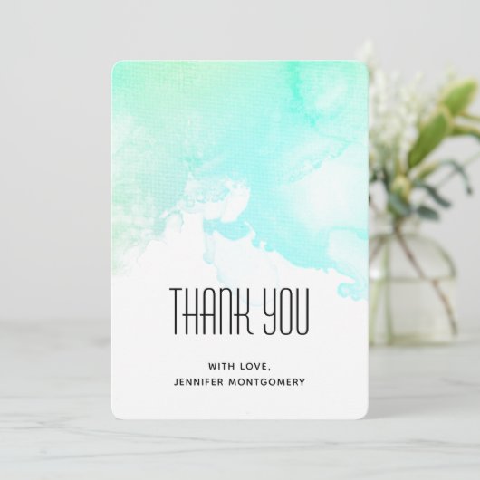 Moderne Abstracte groene en blauwe Waterverf zwemm Bedankkaart (Staand voorkant)