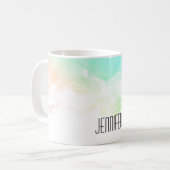 Moderne Abstracte groene en blauwe Waterverf zwemm Koffiemok (Voorkant links)