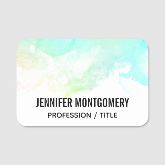 Moderne Abstracte groene en blauwe Waterverf zwemm Naamplaatje (Voorkant)