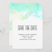 Moderne Abstracte groene en blauwe Waterverf zwemm Save The Date (Voorkant / Achterkant)