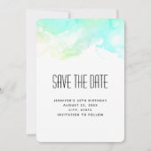 Moderne Abstracte groene en blauwe Waterverf zwemm Save The Date (Voorkant)