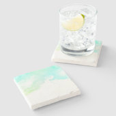 Moderne Abstracte groene en blauwe Waterverf zwemm Stenen Onderzetter (Zijkant)