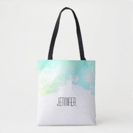 Moderne Abstracte groene en blauwe Waterverf zwemm Tote Bag