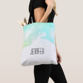 Moderne Abstracte groene en blauwe Waterverf zwemm Tote Bag (Dichtbij)