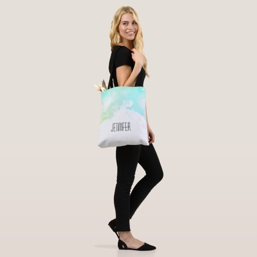 Moderne Abstracte groene en blauwe Waterverf zwemm Tote Bag (Op model)